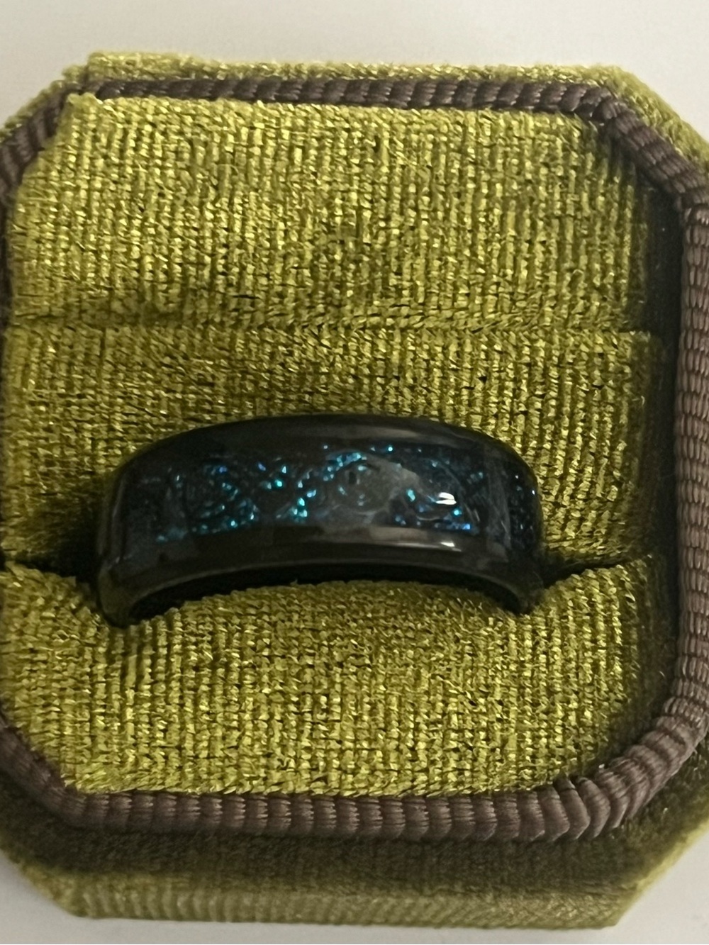 Men’s Titanium Steel Black/Blue Dragon Design Polished Finish 8mm Band Size 11